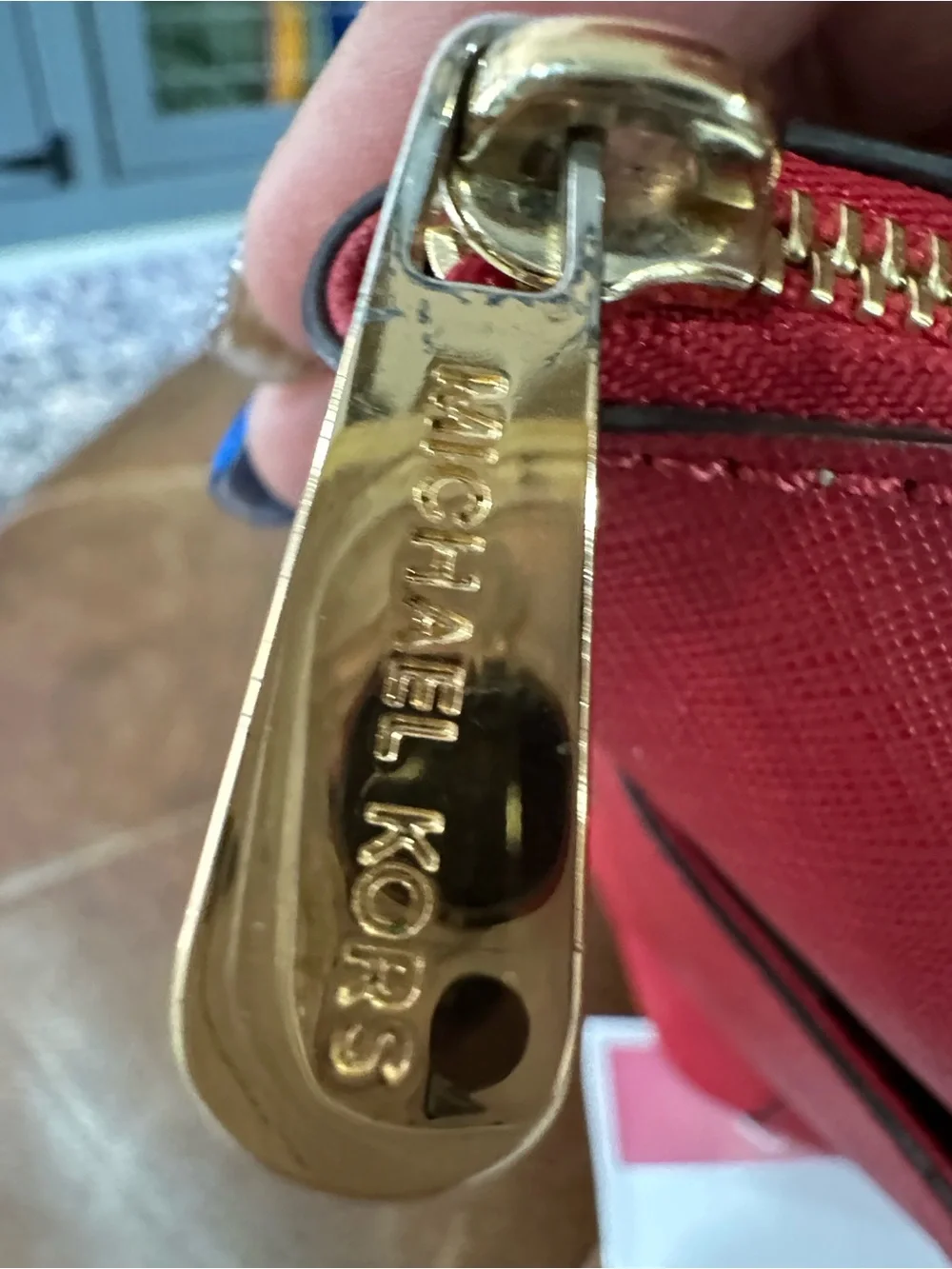 Michael Kors Red Saffiano Tote with Gold MK Charm